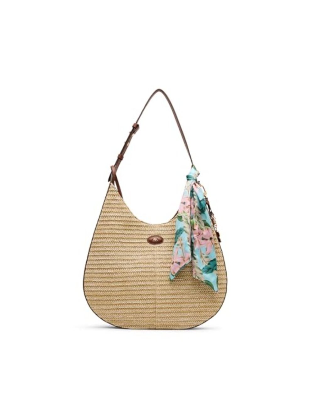 Large Floral Hobo Shoulder Bag with Scarf Polyester Lining Tote Purse
